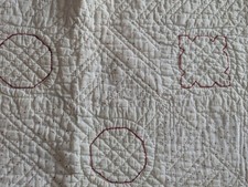 VTG Baby Quilt White w/Embroidered Red Work, Well Quilted, Very Good Condition
