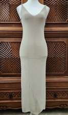 Size M LEITH Beige Sweater Dress Solid Maxi Long Adjustable Straps Stretch