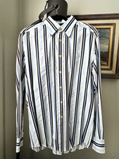 Dolce & Gabbana Men's L Striped Long Sleeve Button-Front Point Collar Shirt