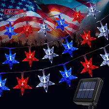 Solar 4Th of July String Lights, 100 Stars and 39.4FT Outdoor Waterproof Patriot