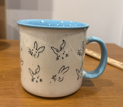Cute Meritage Bunny Rabbit Mug White Robins Egg Blue Speckled Coffee Tea Easter