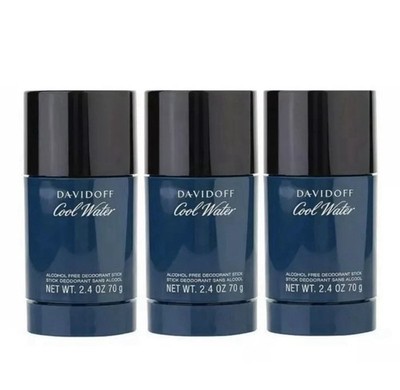 3 Davidoff Cool Water Deodorant Stick for Men 2.4 Oz 70g Each NEW
