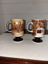 Brown Footed Coffee Tea mug set of  2 Austin, Texas Homes