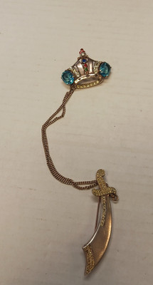 Vintage Crown and Sword  Sterling Silver Rhinestones Pin Brooch ? Gold Vermeil ?