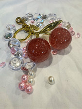 Cherry Glitter Charm Key Chain Keyring, Gold Tone Pink,