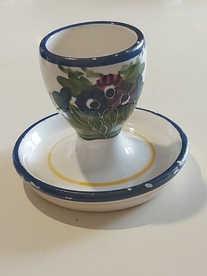 Handbemalter Studiokeramik Kerzenhalter/Eierbecher einige Spuren auf Glasur siehe Bilder