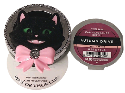 Bath Body Works Car Air Freshener Vent Clip Black Cat Pink Bow +