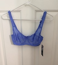 Lace Overlay Unlined Bra Auden 32B blue Underwire Demi Coverage Semi Opaque NWT