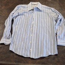 Sears Roebuck  Co Men Blue White Striped Dress Shirt Size 16 Long Sleeve B122