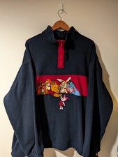 Vintage Disney Store Winnie The Pooh Fleece Pullover 1/4 Zip Embroidered Navy