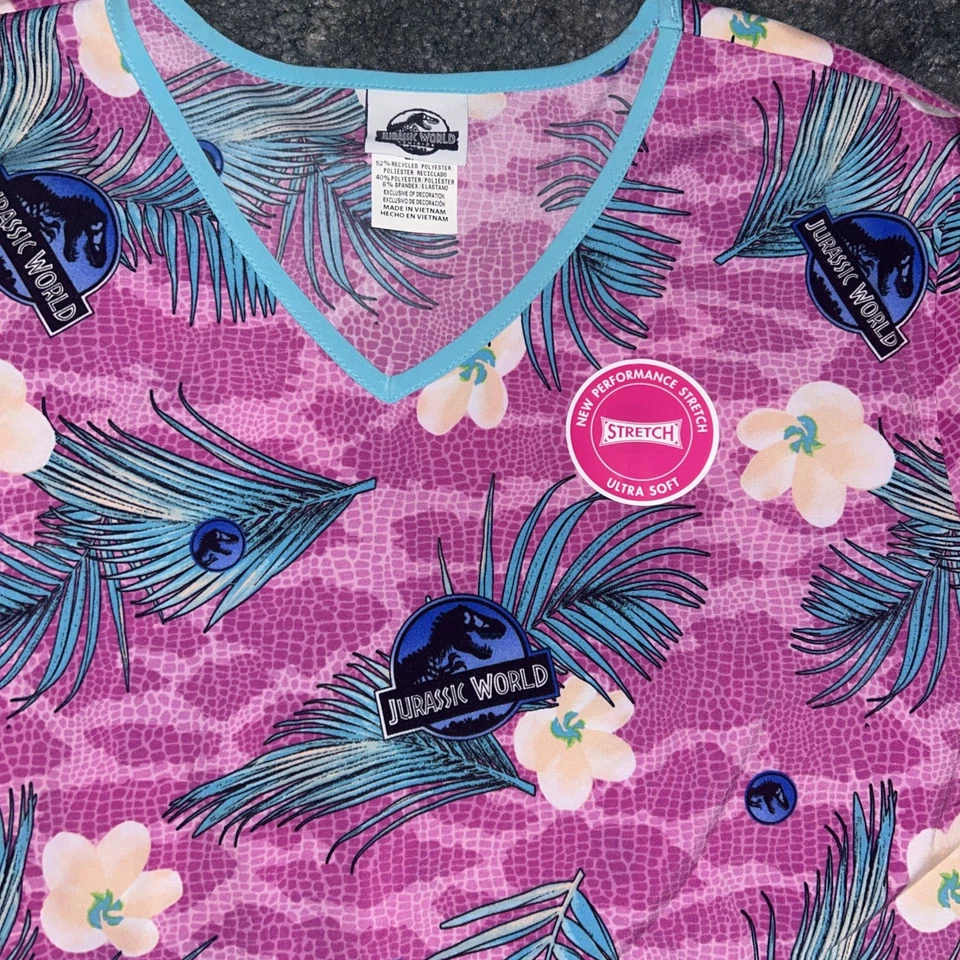 Scrubstar Women's Jurassic World "Dino Skin" Scales V-Neck Print Scrub Top Large - Image 2 of 4