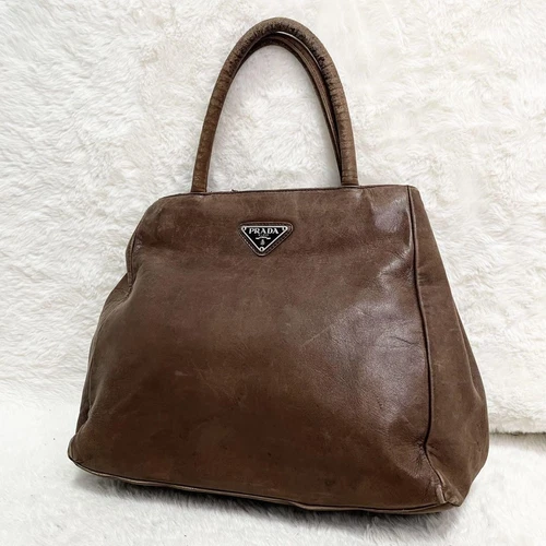 Sac fourre tout Prada tout cuir triangle logo plaque rare grande capacité multifonction