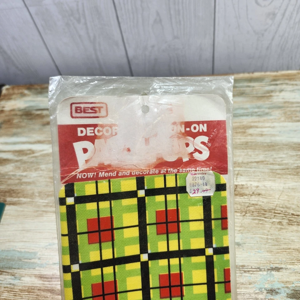 Rare Vintage Iron On Knee Elbow Patches Pop Color Tartan Plaid Groovy Hippie - Image 2 of 4