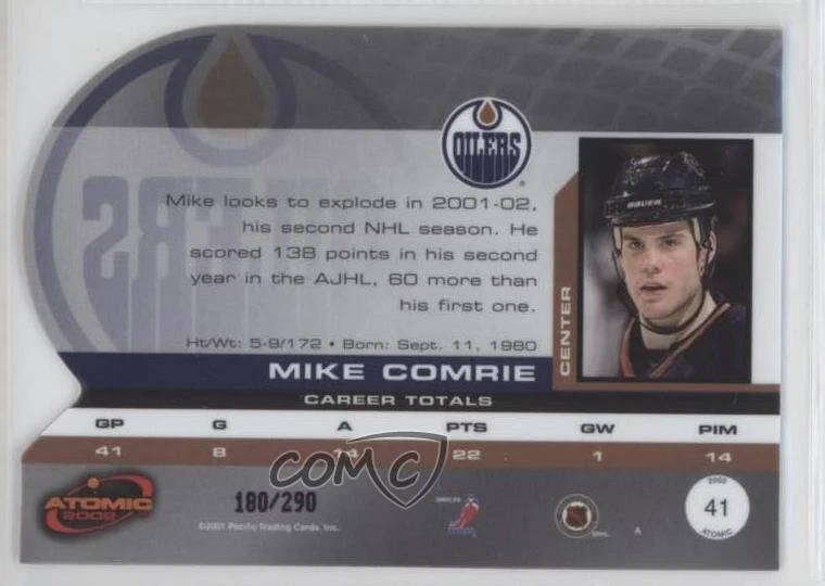 2001-02 Pacific Atomic Red /290 Mike Comrie #41 - Image 2 of 2