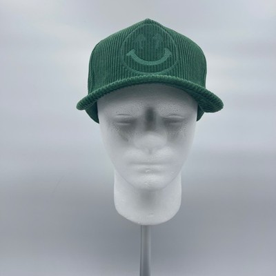 Happy To Be Here OS Green Corduroy Smiley Face Strapback Cap Baseball Hat