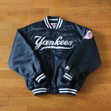 Starter New York Yankees Jacket Men Blue Satin Bomber Varsity Vintage XL Style