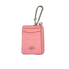 Coach CDQ15 Zip Card Case Patent Leather Debossed Signature Wallet Pink
