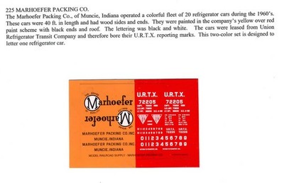 HO scale Decal Set 225 Marhoefer Packing Co 40' Boxcar Reefer Muncie Indiana