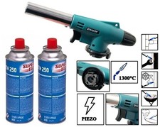 BRUCIATORE SALDATORE SVERNICIATORE CANNELLO A GAS ACC.PIEZO +2 CARTUCCE 227 gr