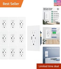 10 Pack - 4.8A/24W USB Outlet, Wall Outlet with Type C & Type A Ports, 15 Amp...
