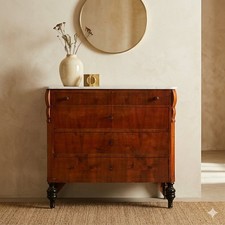 Cassettone Antico Mogano Marmo Bianco 4 Cassetti XIX Secolo Originale