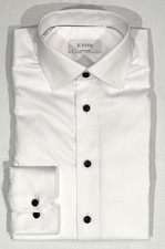 425 NWT ETON DRESS SHIRT S 15 38 CONTEMPORARY FIT WHITE PEARLY BLUE BUTTONS