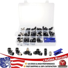 52 Quick Connect Air Hose Fitting Kit 1/4" 3/8" 1/2" Push to Connect Industrial