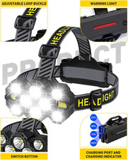 TGTD 15901 Head Torch Rechargeable V10000 Upgraded 22000 Lumen Torches LED Super