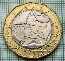 ITALY 1997 1000 LIRE, European Union; Old West Germany Map, BI-METALLIC km# 190