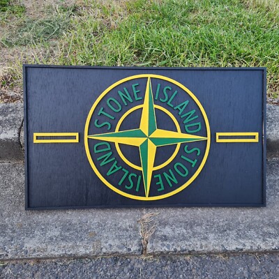 Großes Stone Island Laser Cut Holz Wandschild Männerhöhle Kleiderschrank Freizeit 