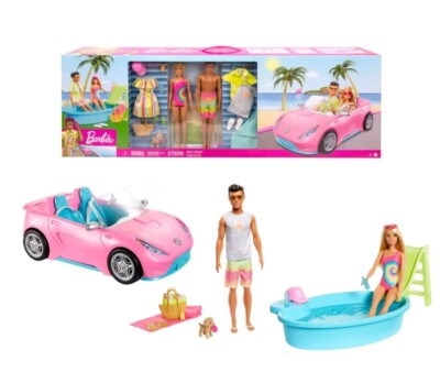Barbie and Ken Convertible Car and Pool Play Set With Dolls
