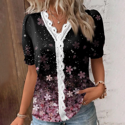 Womens Base Loose Short Pullover Summer Tops Sleeve V neck Ladies Shirt Blouse - Bild 29 von 64