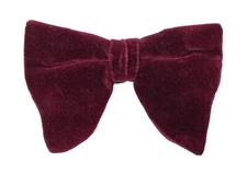 Vintage Burgundy Wine Red Velvet Bow Tie 1970's Oversized Large Clip On
