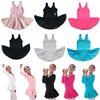 Girls Kids Gymnastics Ballet Leotards Basic Dance Dress Unitard Bodysuit Dresses