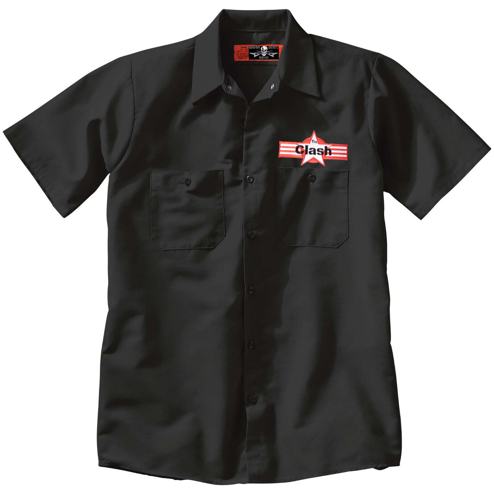 The CLASH Black Button Up Work SHIRT Embroidered Emblem 