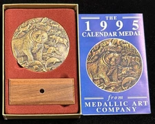 1995 Medallic Art Co. "Mountain Life" Calendar Medal, Bronze w/ Stand, RARE