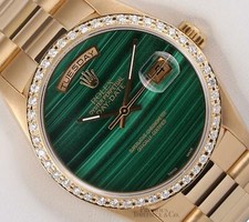 Rolex Men Day-Date 18038 18k Gold 36mm-Malachite Green Marble Dial-Diamond Bezel