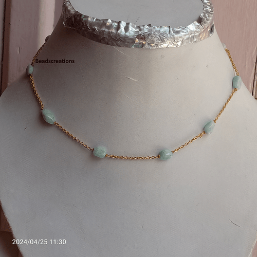 Smooth Oval Amazonite Beads Beaded Chain Necklace Jewelry Gifted - Picture 2 of 5