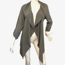 {PURE ENERGY} Sweater Waterfall Gray Open Front Solid Long Sleeve Knit ~M