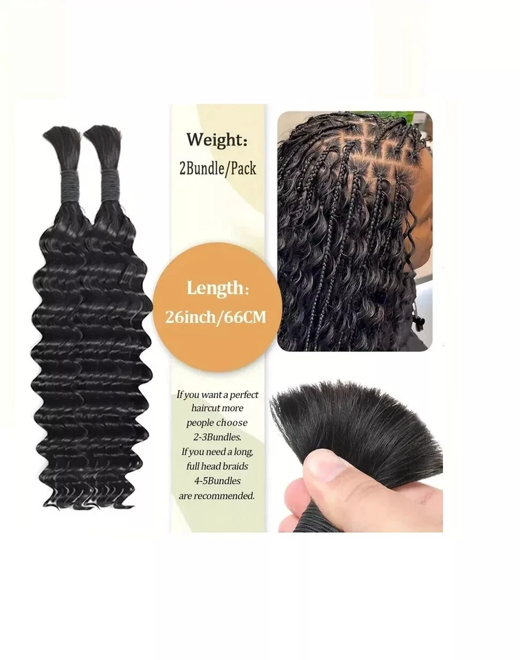 Deep Wave Bulk AS Human Hair for Braiding Locs Boho Curly Ocean Wave Braids Hair - Image 4 of 4