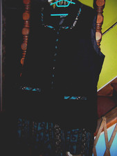 VINTAGE JAMIE BROOKE Black/Turquoise Rayon/Poly Culotte Dress - SIZE 26/28