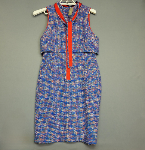 J. Crew Tweed Sheath Dress Womens 10 Blue Woven Knit Tie Sleeveless #AR691 New