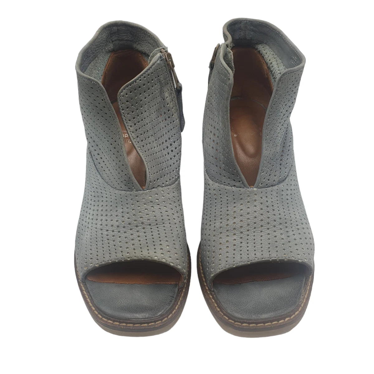 Sempre Di Size 39 Grey Blue Burnished Perforated Leather Open Toe