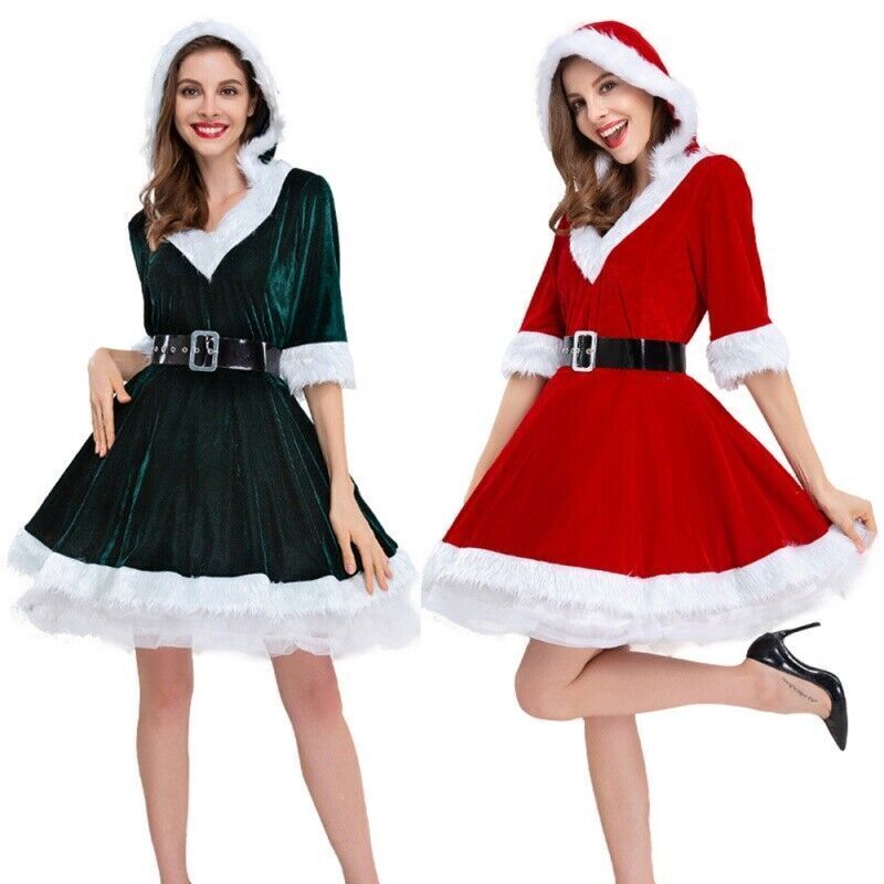 Christmas Womens Ladies Mrs Santa Costume Claus Fancy Dress Party Xmas