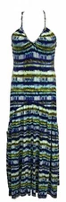 Cynthia Rowley Size M Pullover Halter BOHO Maxi Dress Multicolor Stretch V-Neck