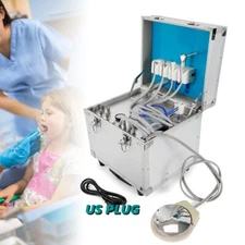 4 Hole Dental Mobile Portable Rolling Case Dental Unit w/ Air Compressor+Suction