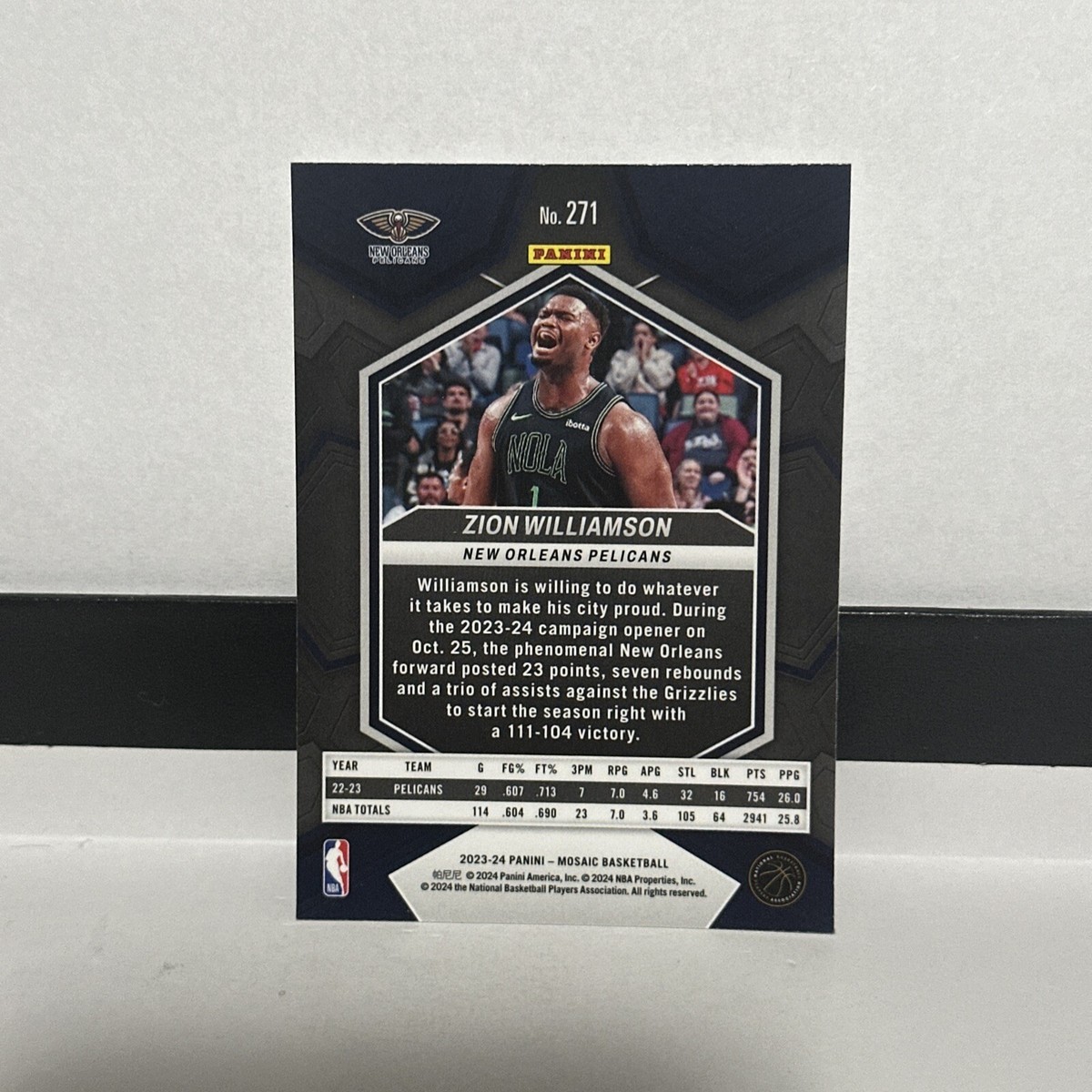 2023-24 Mosaic Zion Williamson #271 City Edition - New