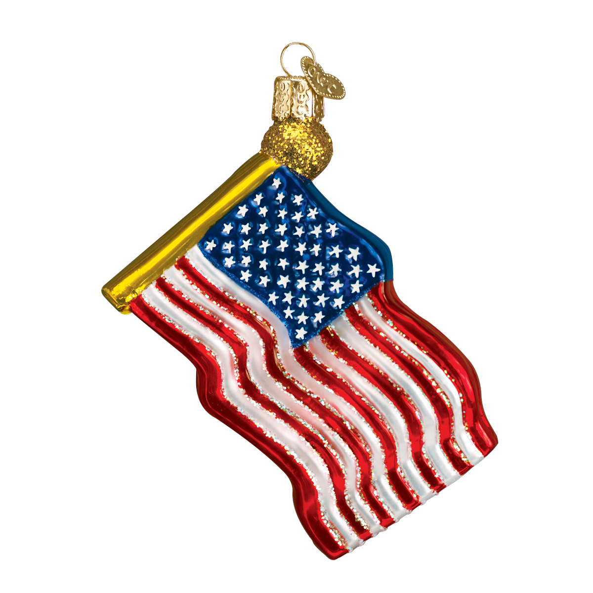 Star Spangled Banner USA Flag Glass Ornament Old World Christmas New in gift box