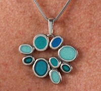 Danforth Pewter Studio Line Samba / Aqua Pendant With 17 Sterling Silver Chain Danforth Pewter Studio Line Samba / Aqua Pendant With 17 Sterling Silver Chain