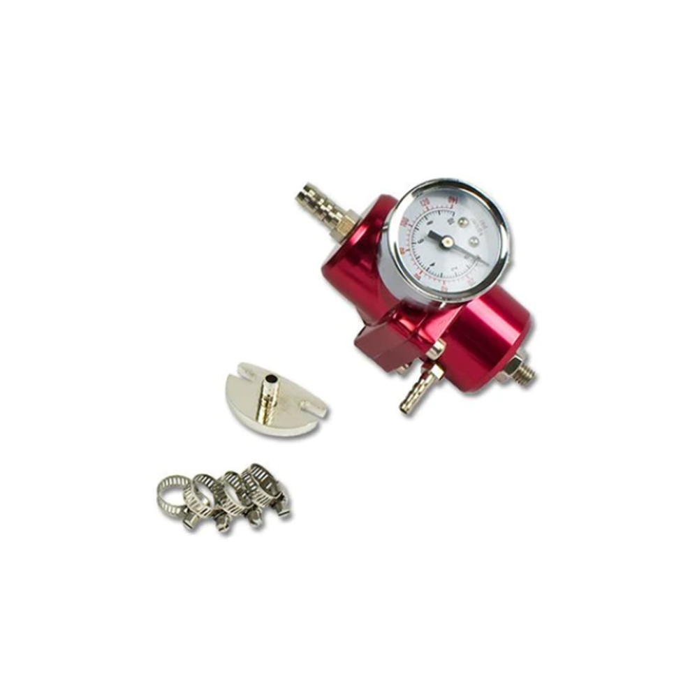 REV9 Adjustable Fuel Pressure Regulator With Gauge Red Universal Fit # ...